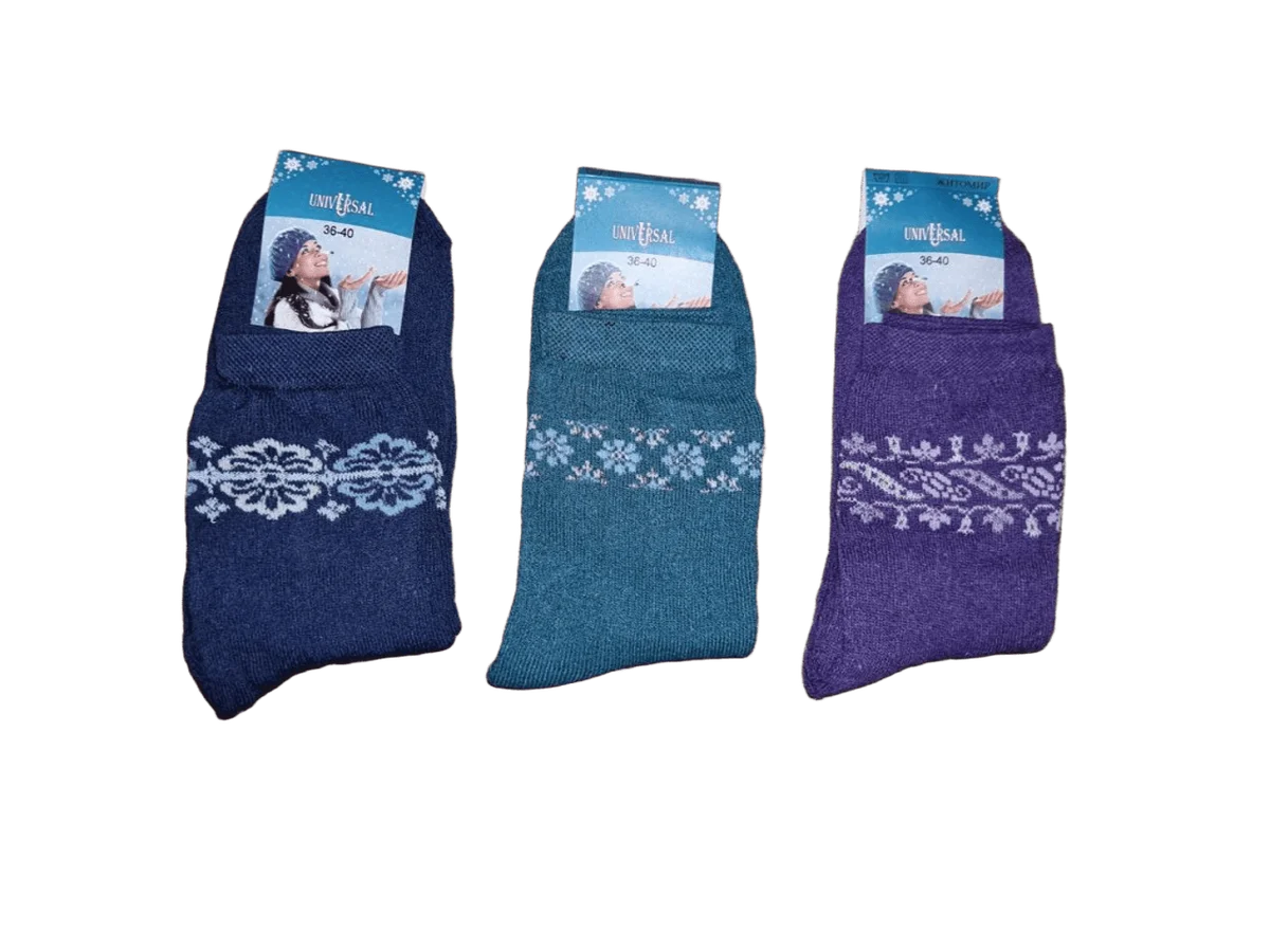 Жіночі шкарпетки "Універсал" Житомир махрові хб асорті (12 пар в 1 уп.)
