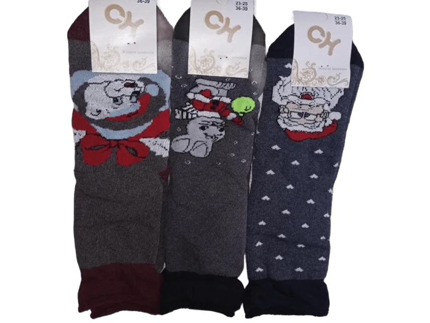 Жіночі шкарпетки "Сн" махрові антиварикозні новорічні (12 пар в 1 уп.)