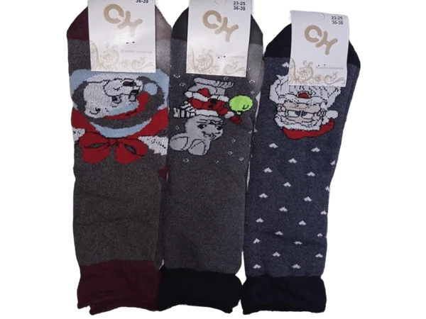 Жіночі шкарпетки "Сн" махрові антиварикозні новорічні (12 пар в 1 уп.)